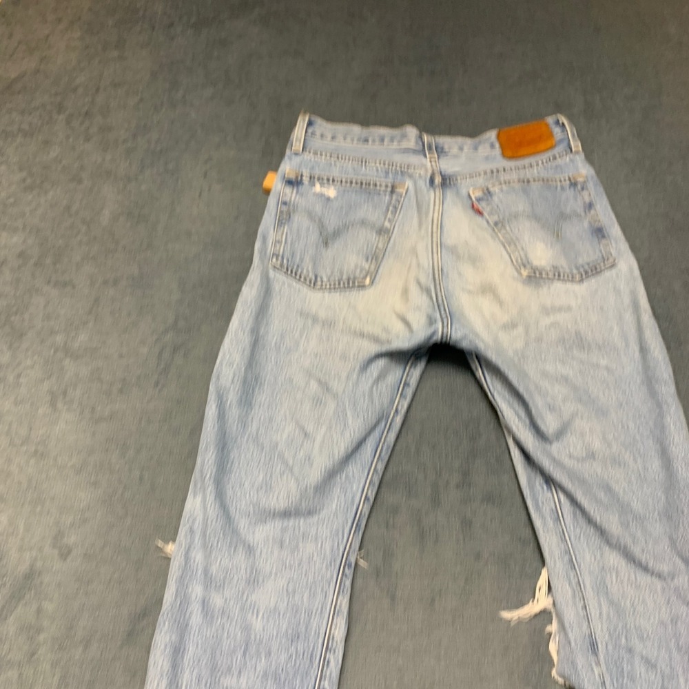 Levi's 501 Straight Jeans Womens 27x30 Blue Denim Original Fit Ripped High Rise - Picture 4 of 16
